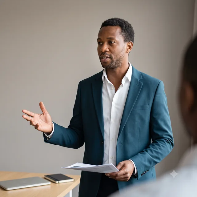 An independent consultant presenting to a client